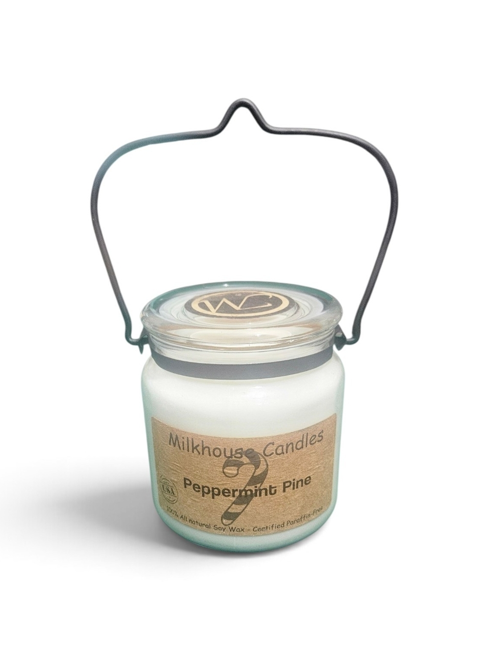Milkhouse Candle Co Peppermint Pine Soy Candle Glass Farmhouse Jar Wire Handle